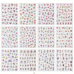 12pcs Colorful Flower Nail Art Stickers Self Adhesive Decals