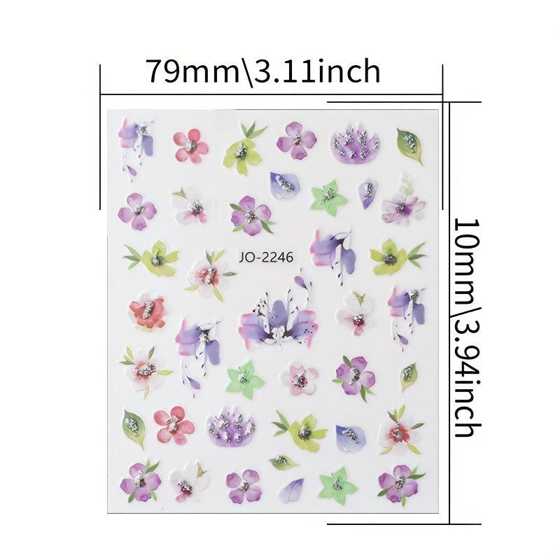 12pcs Colorful Flower Nail Art Stickers Self Adhesive Decals