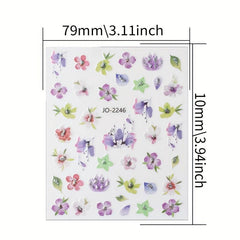 12pcs Colorful Flower Nail Art Stickers Self Adhesive Decals