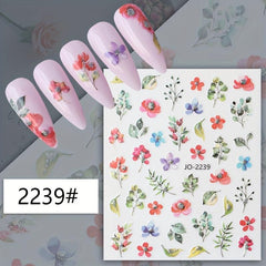 12pcs Colorful Flower Nail Art Stickers Self Adhesive Decals