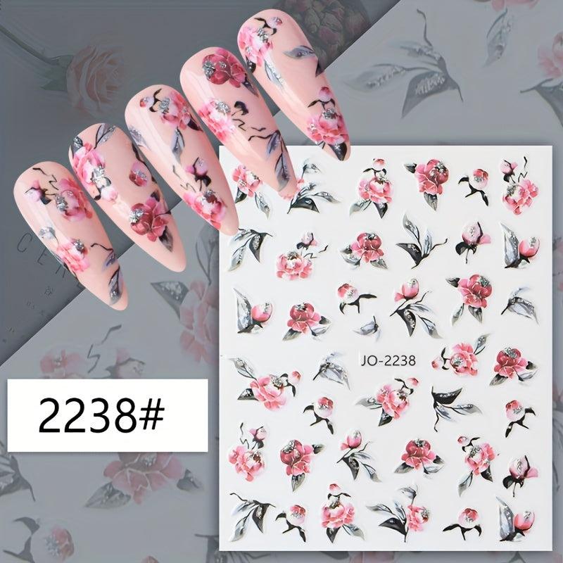 12pcs Colorful Flower Nail Art Stickers Self Adhesive Decals
