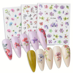 12pcs Colorful Flower Nail Art Stickers Self Adhesive Decals