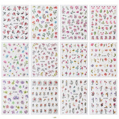12pcs Colorful Flower Nail Art Stickers Self Adhesive Decals