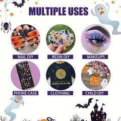 12 Grid Halloween Nail Glitter Sequins Pumpkin Skull Spider Witch