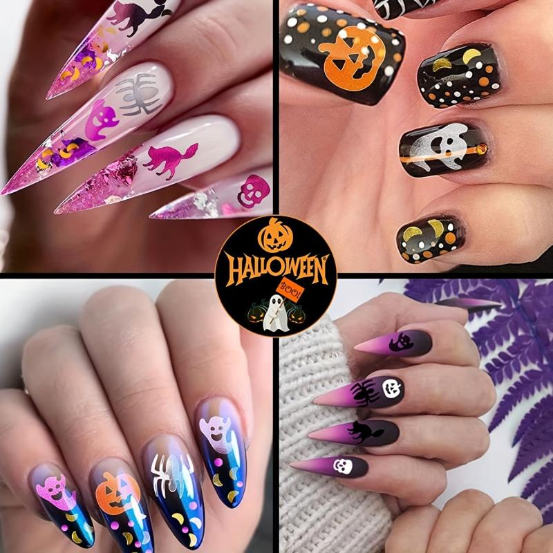 12 Grid Halloween Nail Glitter Sequins Pumpkin Skull Spider Witch