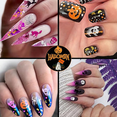 12 Grid Halloween Nail Glitter Sequins Pumpkin Skull Spider Witch