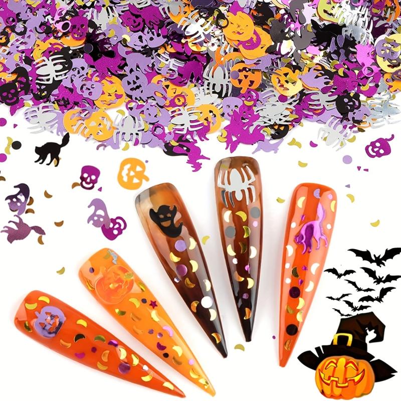 12 Grid Halloween Nail Glitter Sequins Pumpkin Skull Spider Witch