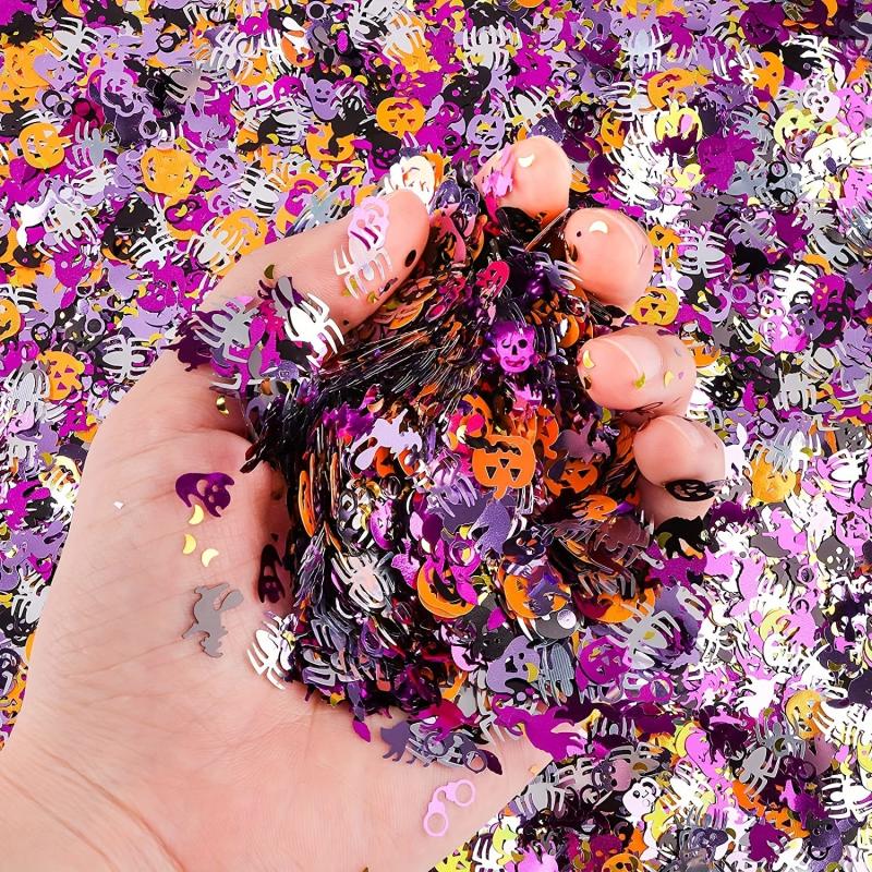 12 Grid Halloween Nail Glitter Sequins Pumpkin Skull Spider Witch