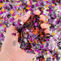 12 Grid Halloween Nail Glitter Sequins Pumpkin Skull Spider Witch