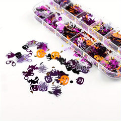 12 Grid Halloween Nail Glitter Sequins Pumpkin Skull Spider Witch