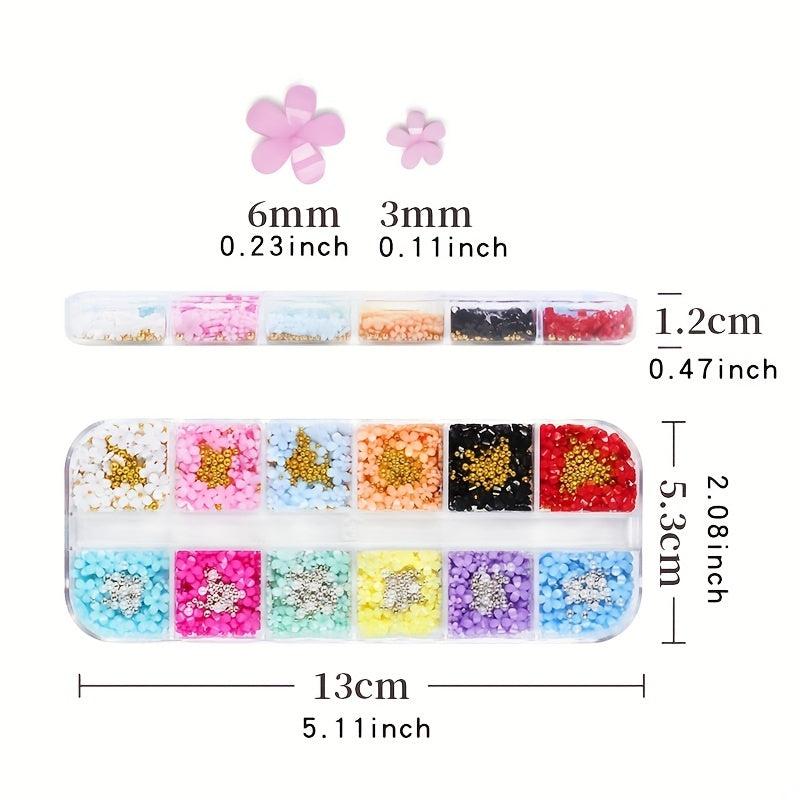 12 Colors 3D Flower Nail Charms with Rhinestones and Caviar Beads DIY Nail Art