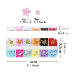 12 Colors 3D Flower Nail Charms with Rhinestones and Caviar Beads DIY Nail Art