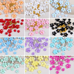 12 Colors 3D Flower Nail Charms with Rhinestones and Caviar Beads DIY Nail Art