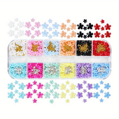 12 Colors 3D Flower Nail Charms with Rhinestones and Caviar Beads DIY Nail Art