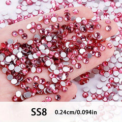 1440pcs Rose Red Rhinestones for Nail Art Mixed Sizes Glass Crystal Stone