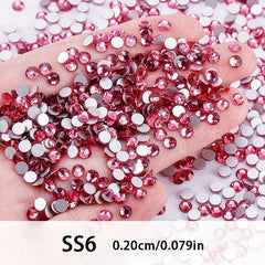 1440pcs Rose Red Rhinestones for Nail Art Mixed Sizes Glass Crystal Stone