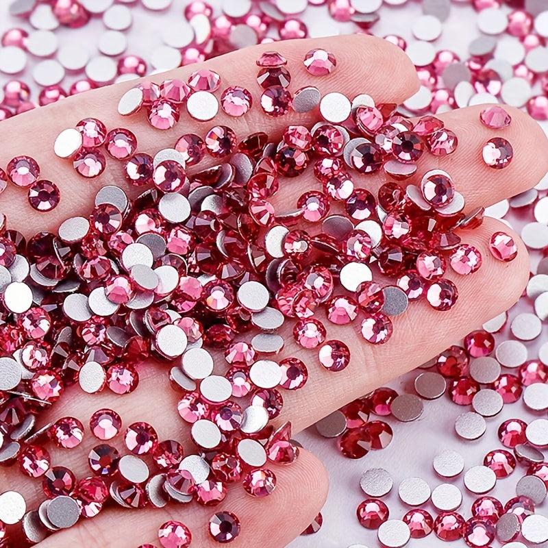 1440pcs Rose Red Rhinestones for Nail Art Mixed Sizes Glass Crystal Stone