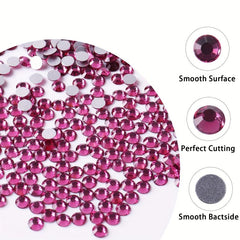 1440pcs Rose Red Rhinestones for Nail Art Mixed Sizes Glass Crystal Stone