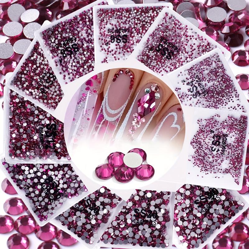 1440pcs Rose Red Rhinestones for Nail Art Mixed Sizes Glass Crystal Stone