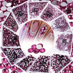 1440pcs Rose Red Rhinestones for Nail Art Mixed Sizes Glass Crystal Stone