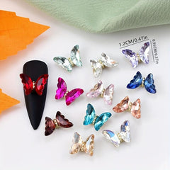 10 Pcs 3D Butterfly Nail Charms Clear Crystal Rhinestones