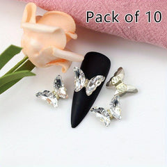10 Pcs 3D Butterfly Nail Charms Clear Crystal Rhinestones