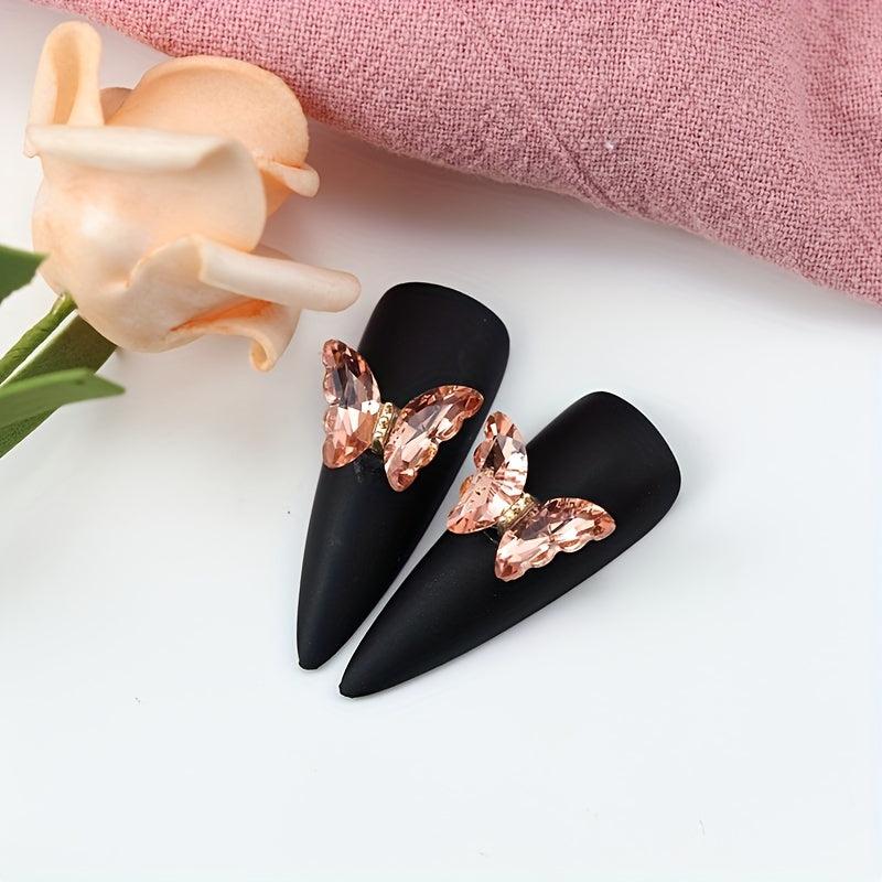 10 Pcs 3D Butterfly Nail Charms Clear Crystal Rhinestones
