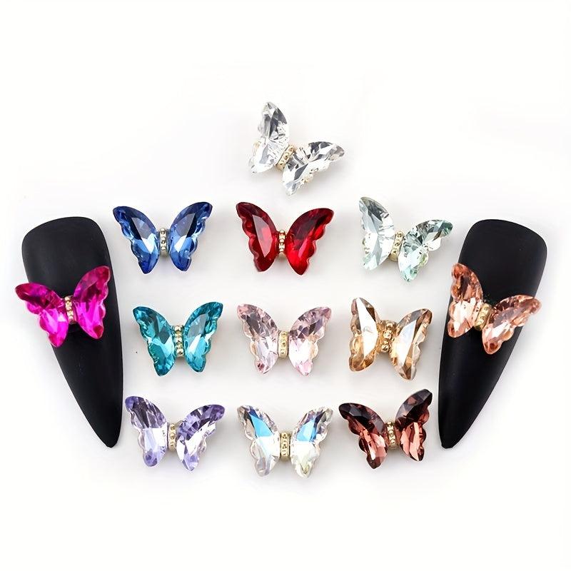10 Pcs 3D Butterfly Nail Charms Clear Crystal Rhinestones