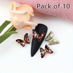 10 Pcs 3D Butterfly Nail Charms Clear Crystal Rhinestones