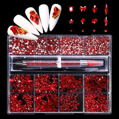 Red Nail Rhinestones Glass AB Crystal Rhinestones Kit