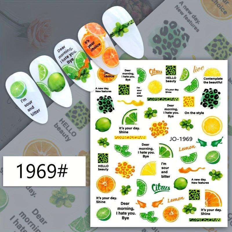 12pcs set Fruit Nail Art Stickers Adhesive Decals for Summer Nail Art