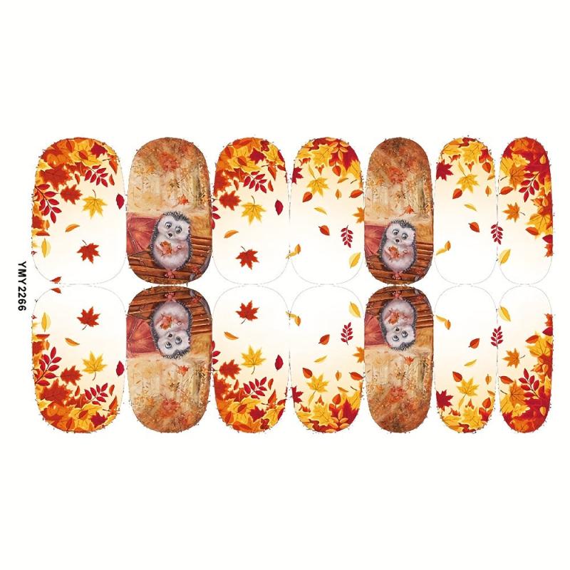 12 Sheets Fall Nail Art Decal Thanksgiving Full Nail Wrap Maple Leaf Nail Sticke