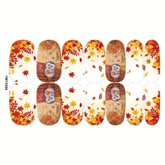 12 Sheets Fall Nail Art Decal Thanksgiving Full Nail Wrap Maple Leaf Nail Sticke