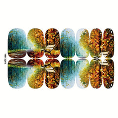 12 Sheets Fall Nail Art Decal Thanksgiving Full Nail Wrap Maple Leaf Nail Sticke
