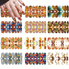 12 Sheets Fall Nail Art Decal Thanksgiving Full Nail Wrap Maple Leaf Nail Sticke