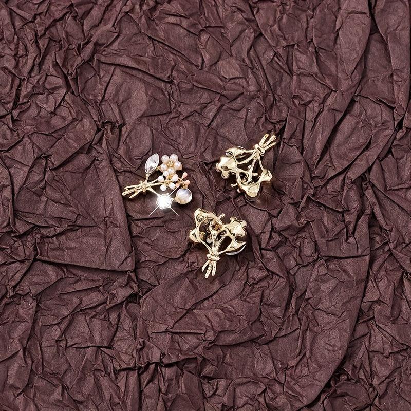 2pcs 3D Zircon Rhinestone Pearl Flowers Nail Art Charms for DIY Crafts