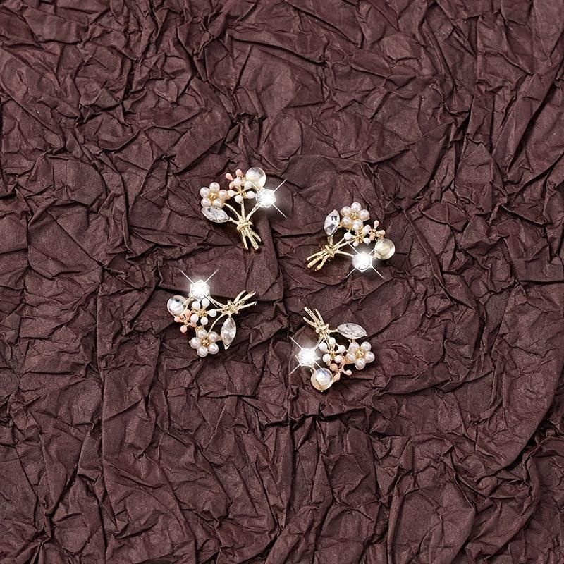2pcs 3D Zircon Rhinestone Pearl Flowers Nail Art Charms for DIY Crafts