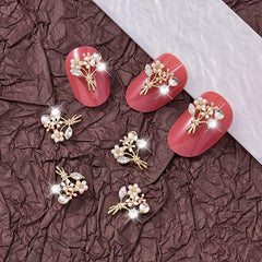 2pcs 3D Zircon Rhinestone Pearl Flowers Nail Art Charms for DIY Crafts