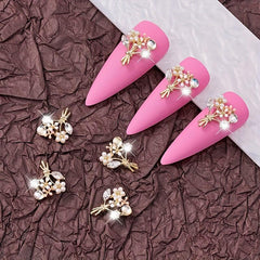2pcs 3D Zircon Rhinestone Pearl Flowers Nail Art Charms for DIY Crafts