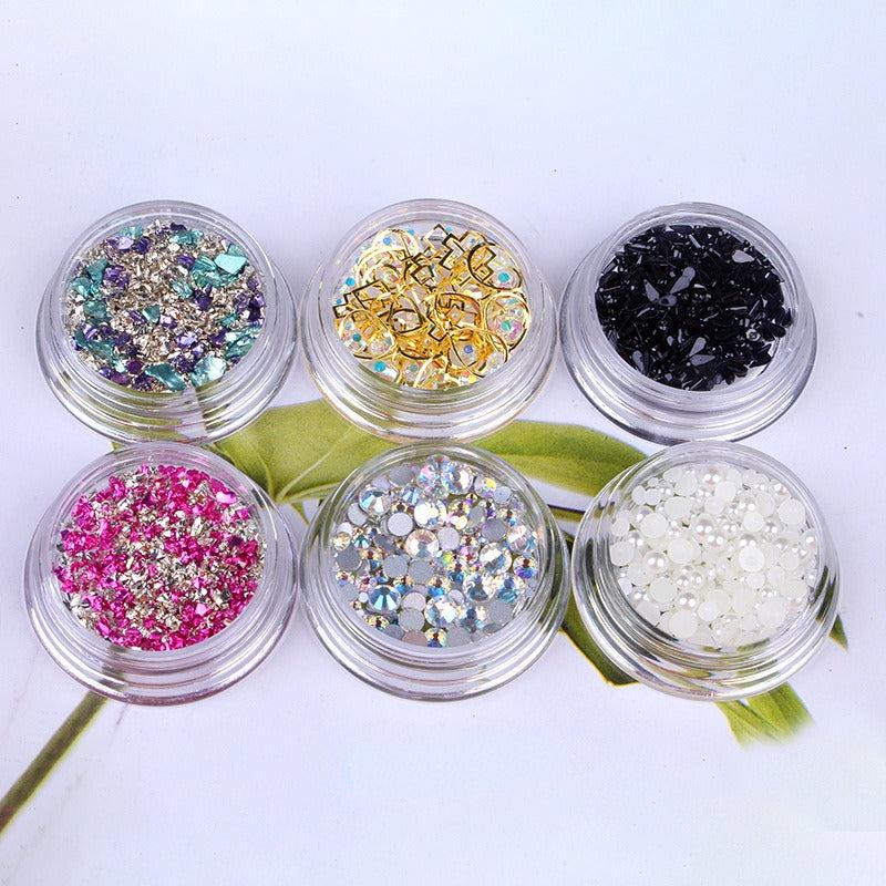 6pcs Nail Art Decoration Kit Studs Rhinestones Pearl Star Fish Butterfly Flower