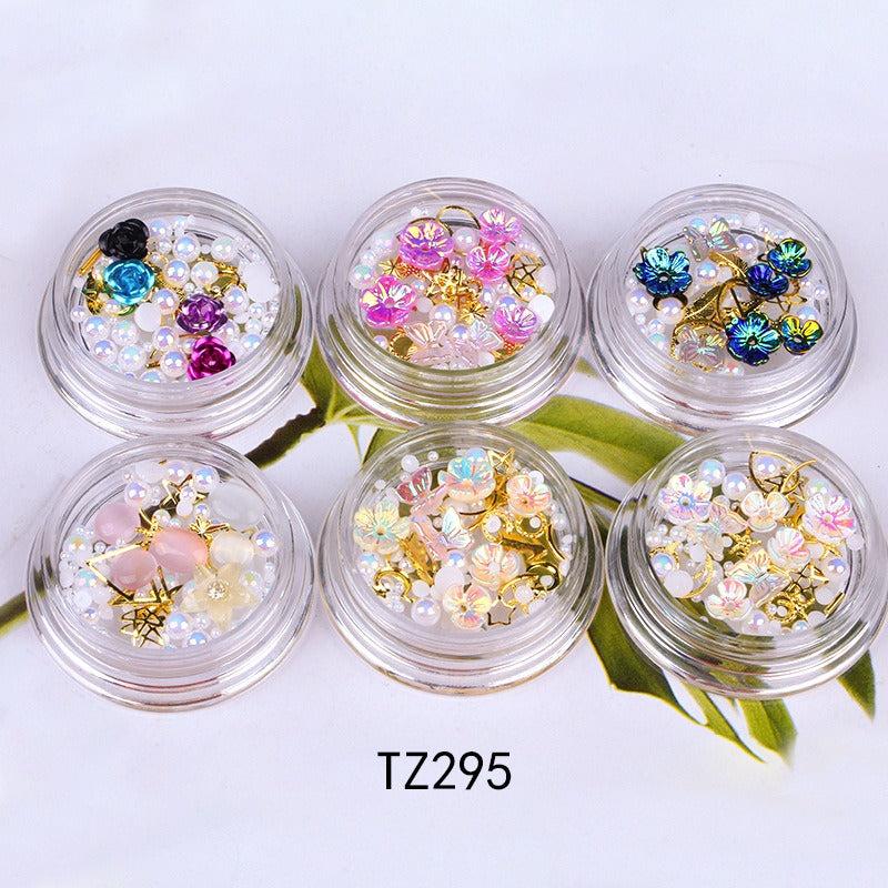 6pcs Nail Art Decoration Kit Studs Rhinestones Pearl Star Fish Butterfly Flower