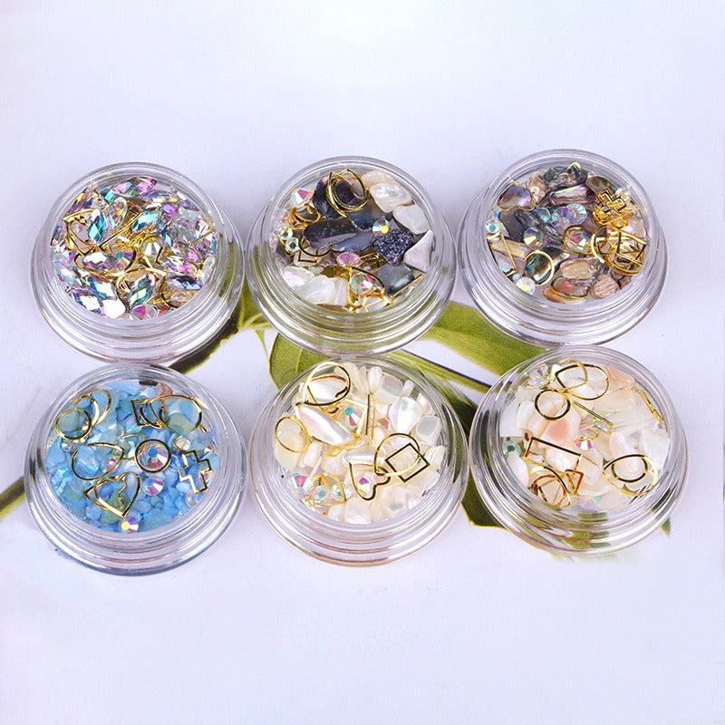 6pcs Nail Art Decoration Kit Studs Rhinestones Pearl Star Fish Butterfly Flower