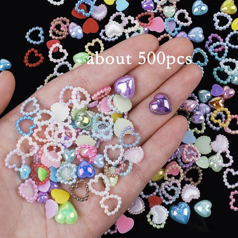 500pcs Heart Pearl Nail Charms AB Shapes Acrylic ABS Pearls for DIY Manicure