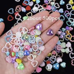 500pcs Heart Pearl Nail Charms AB Shapes Acrylic ABS Pearls for DIY Manicure