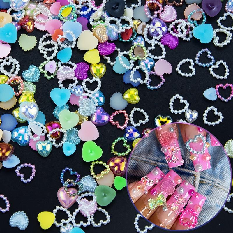 500pcs Heart Pearl Nail Charms AB Shapes Acrylic ABS Pearls for DIY Manicure