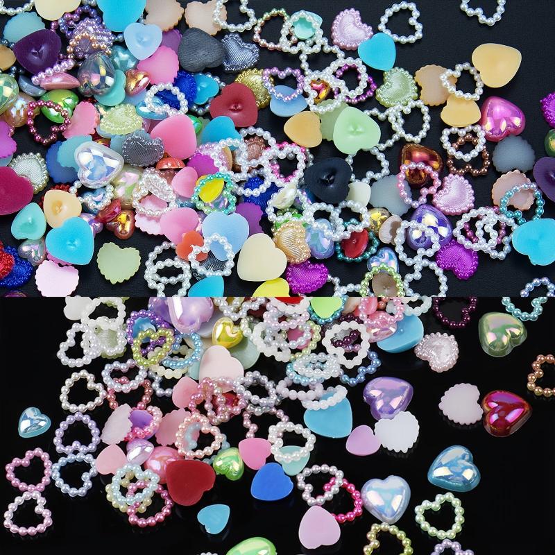 500pcs Heart Pearl Nail Charms AB Shapes Acrylic ABS Pearls for DIY Manicure