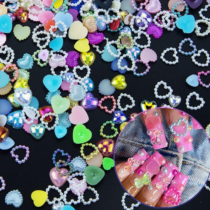 500pcs Heart Pearl Nail Charms AB Shapes Acrylic ABS Pearls for DIY Manicure
