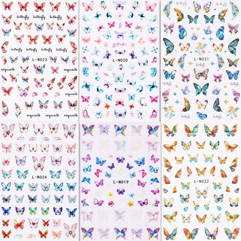 6pcs Laser Butterfly Nail Art Stickers Self Adhesive Nail Art Decals