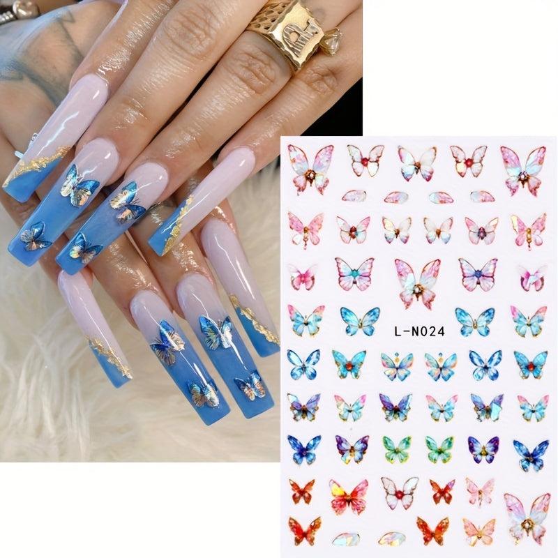 6pcs Laser Butterfly Nail Art Stickers Self Adhesive Nail Art Decals