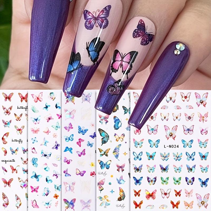 6pcs Laser Butterfly Nail Art Stickers Self Adhesive Nail Art Decals